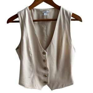 BAR III Cream V Neck Button Front Tailored Vest Waistcoat Womens Small